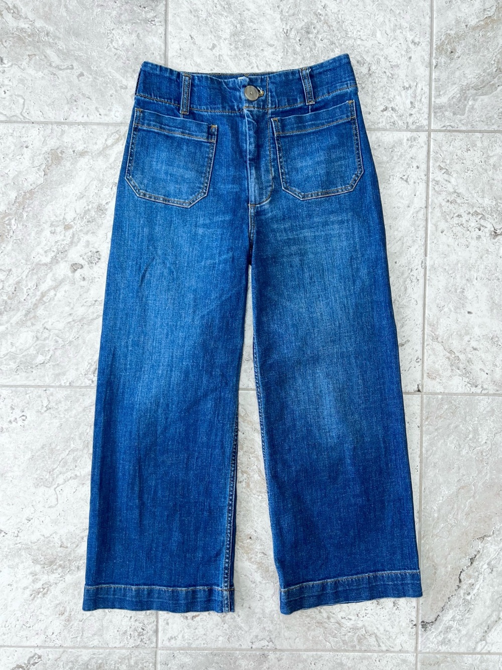 Maeve Anthropologie Colette High-Rise Wide-Leg Cropped Blue Jeans Pockets, sz 27 - Picture 13 of 13